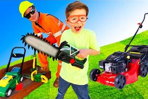 Lawn  Mowers Yard work Tools for Kids Video | blippi toddler | min min playtime