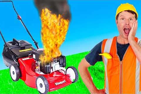 Fire Trucks Lawn Mowers for Kids | grass cutting fire truck siren | blippi toys and garbage trucks