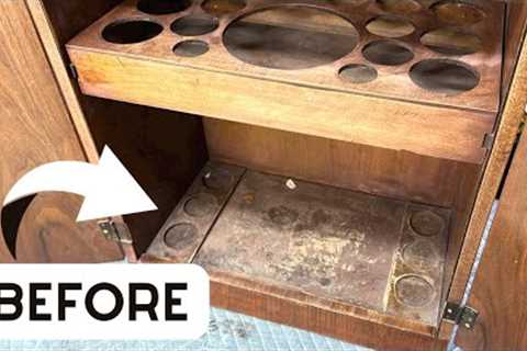 This was the WORST refinishing job (so far) to fix! VINTAGE BAR CABINET MAKEOVER