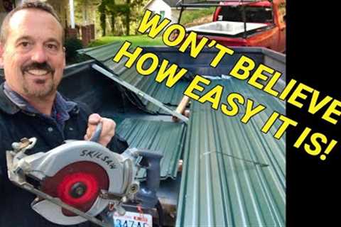 You can cut metal roofing and siding with a wood blade.  It is easy.