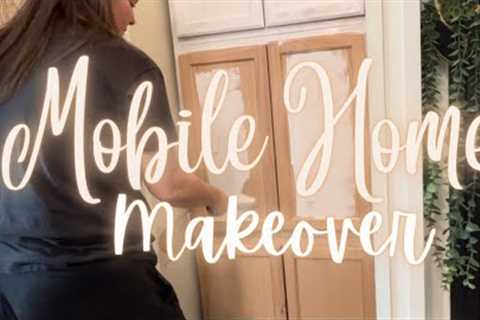 *NEW* MOBILE HOME MAKEOVER| DIY CABINETS| PEEL & STICK WALLPAPER