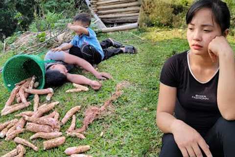 An and her child fell down while harvesting cassava. Ba felt worried at home