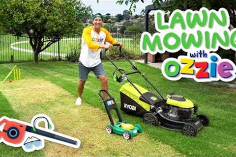 New Lawn Mower Video For Kids | Backyard Mowing, Stripes & Cricket Pitch For Toddlers like..